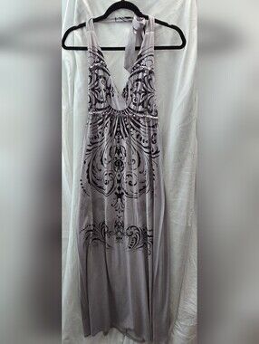 Weavers Light Gray And Black Maxi Halter Dress